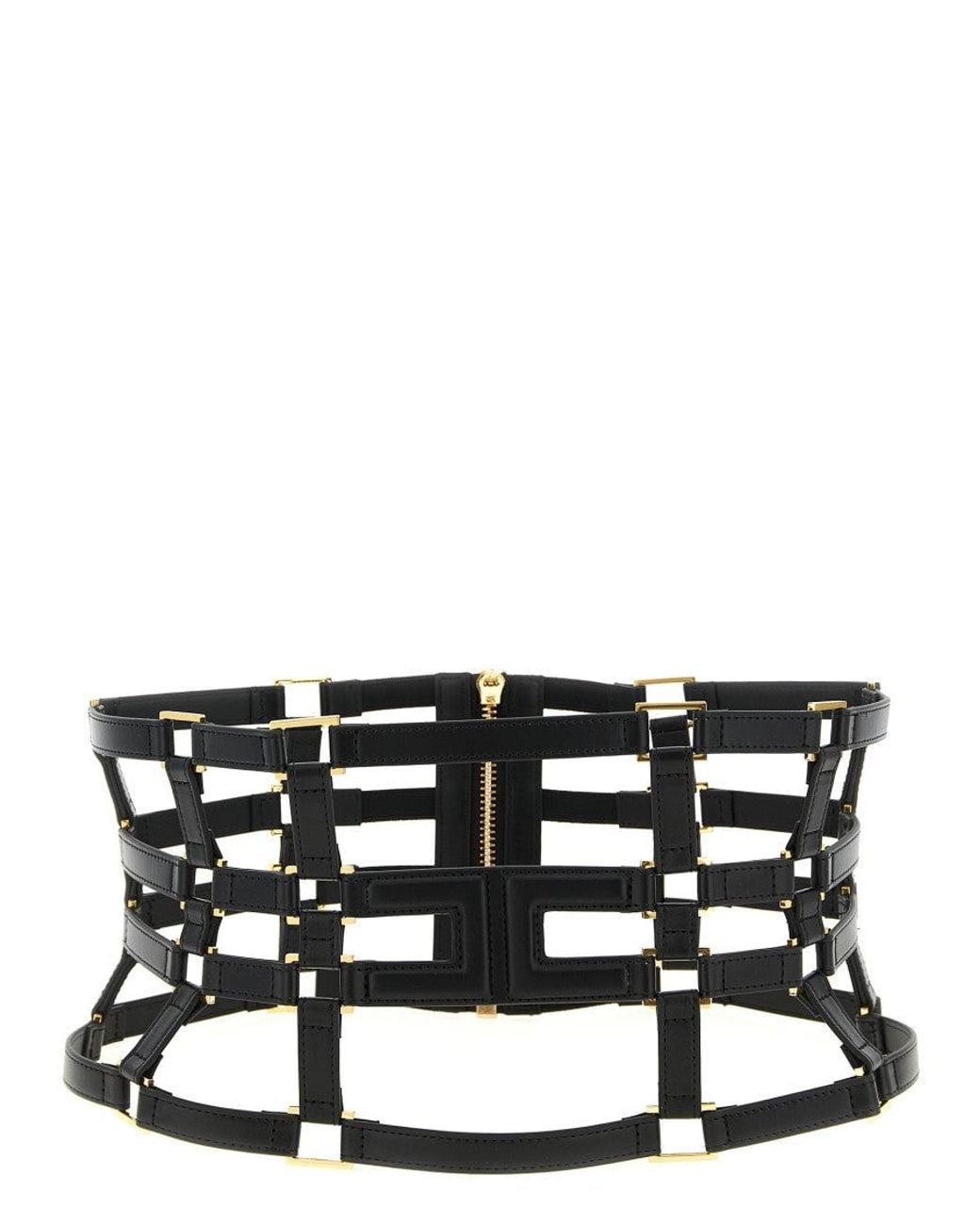 Elisabetta Franchi Black Caged Leather Belt