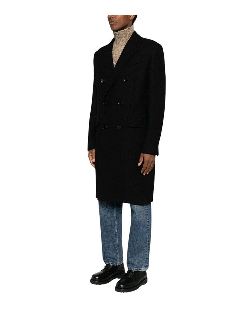 AMI Black Double Breasted Coat for men