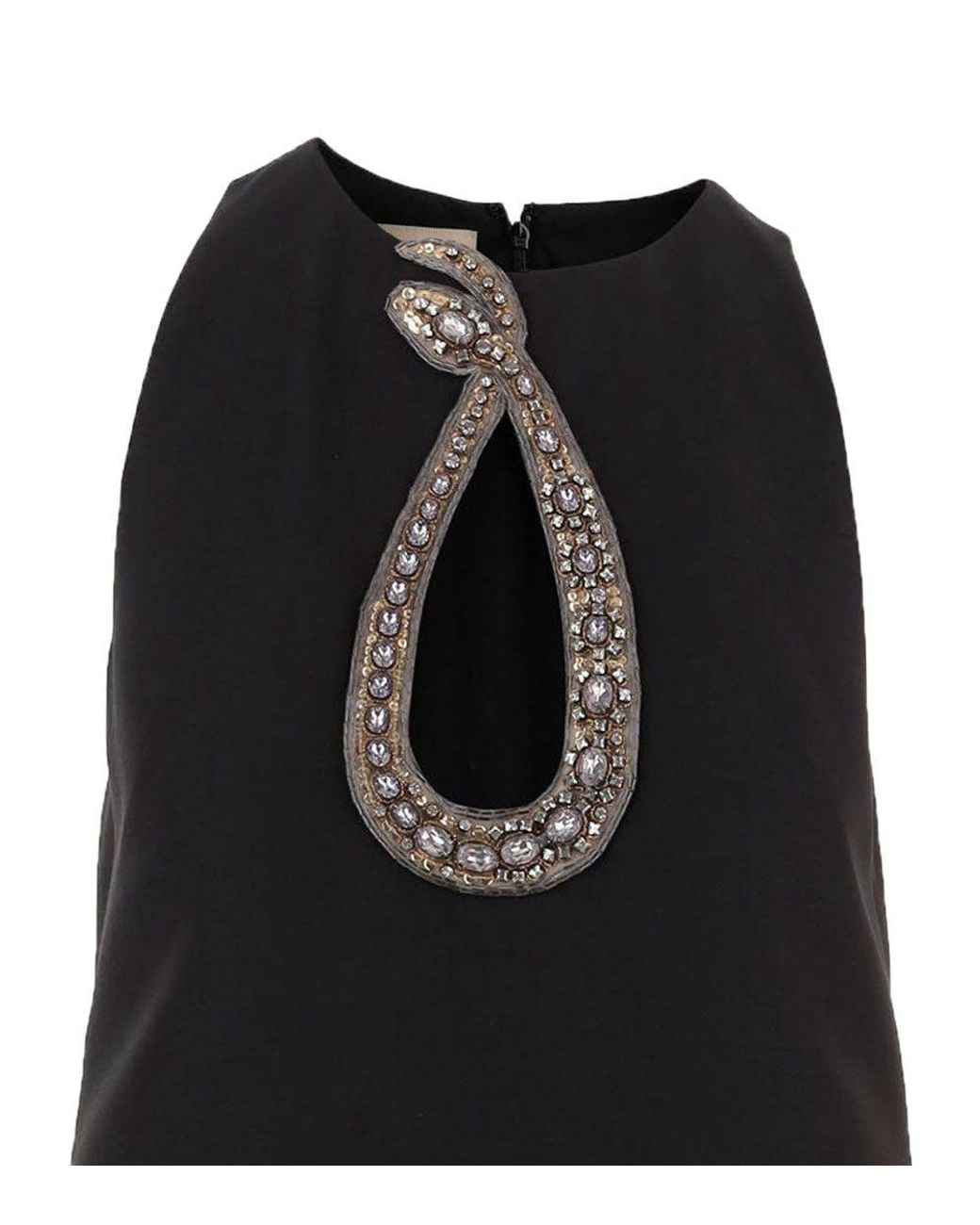 Valentino Black Embellished Round Neck Mini Dress