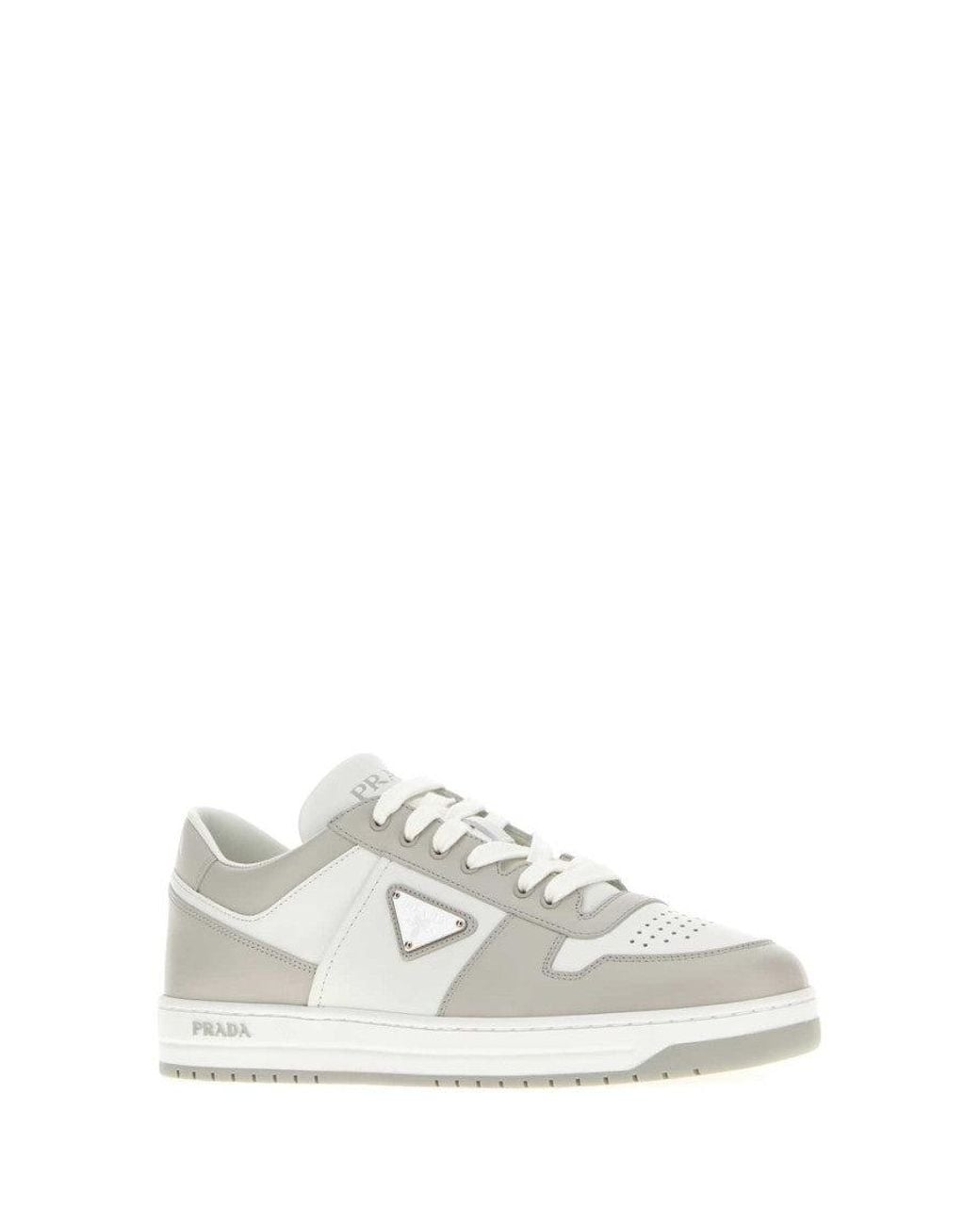 Prada White Two-Tone Logo Sneakers for men