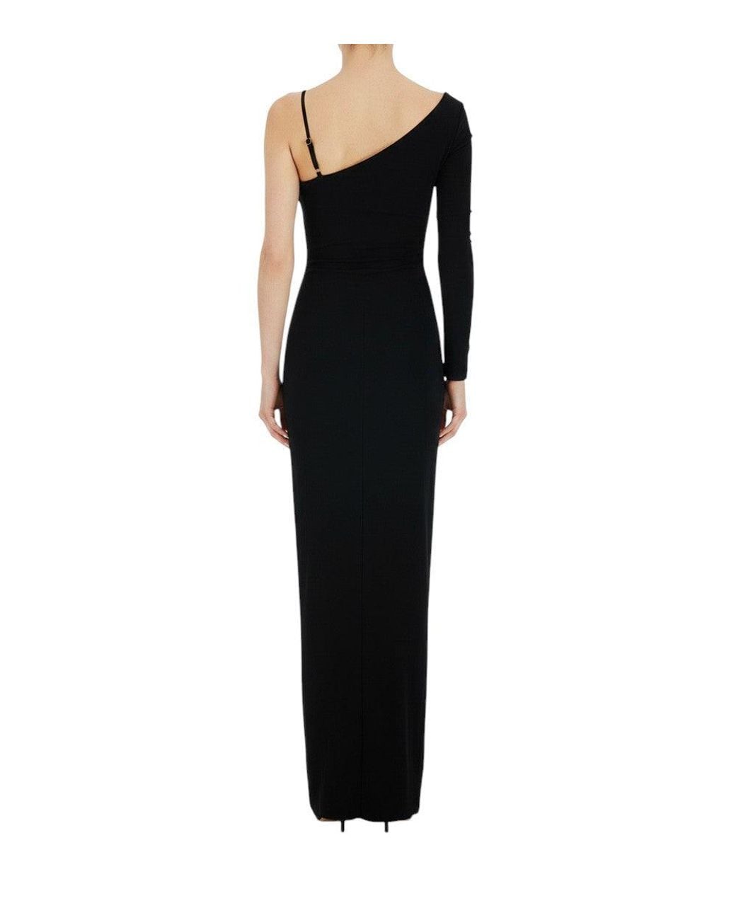 Elisabetta Franchi Black One Shoulder Maxi Dress