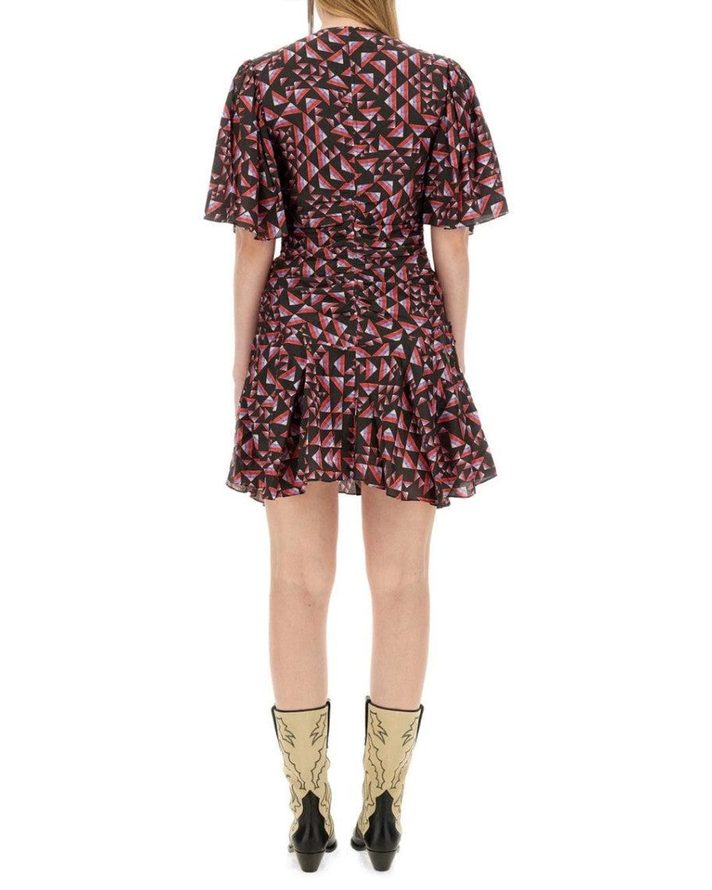 Isabel Marant Red Geometric V Neck Mini Dress