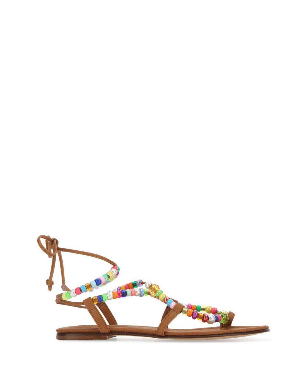 Alameda Turquesa Brown Embellished Leather Sandals