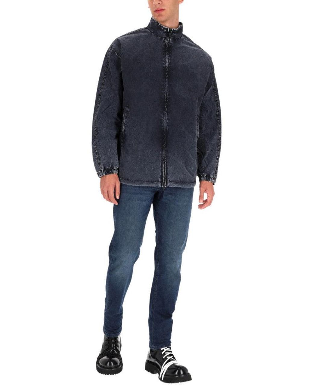 DIESEL Blue Solid Mandarin Collar Jacket for men