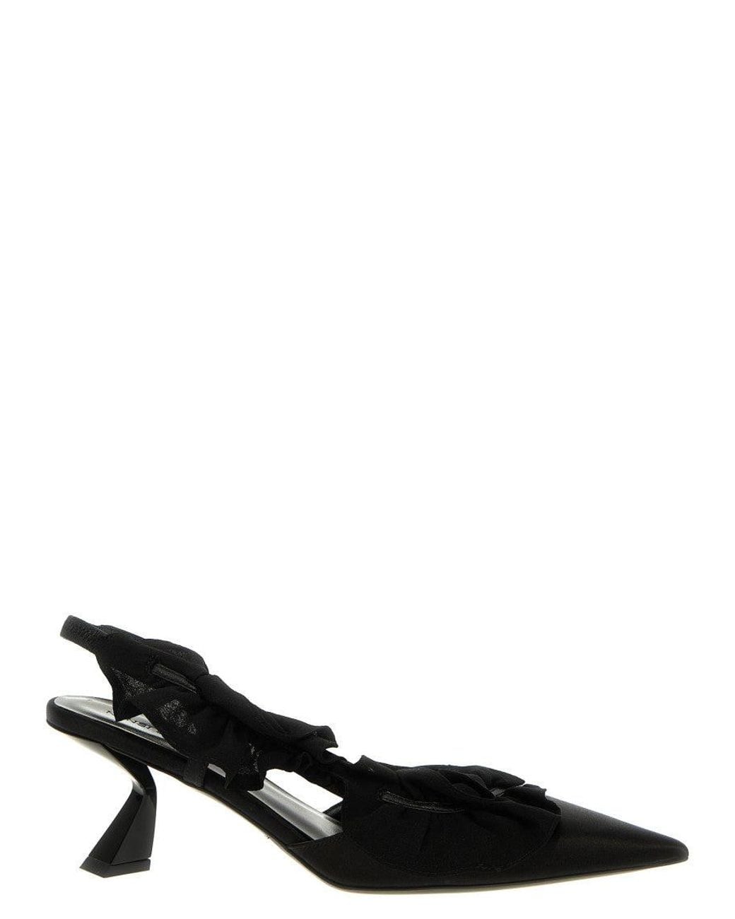Nensi Dojaka Black Slingback Ruffles Heels
