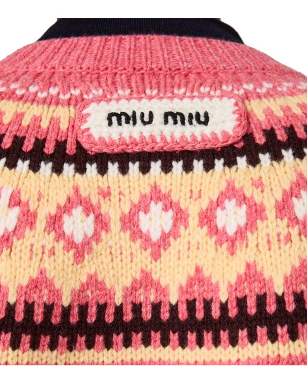 Miu Miu Red Geometric Round Neck Sweater