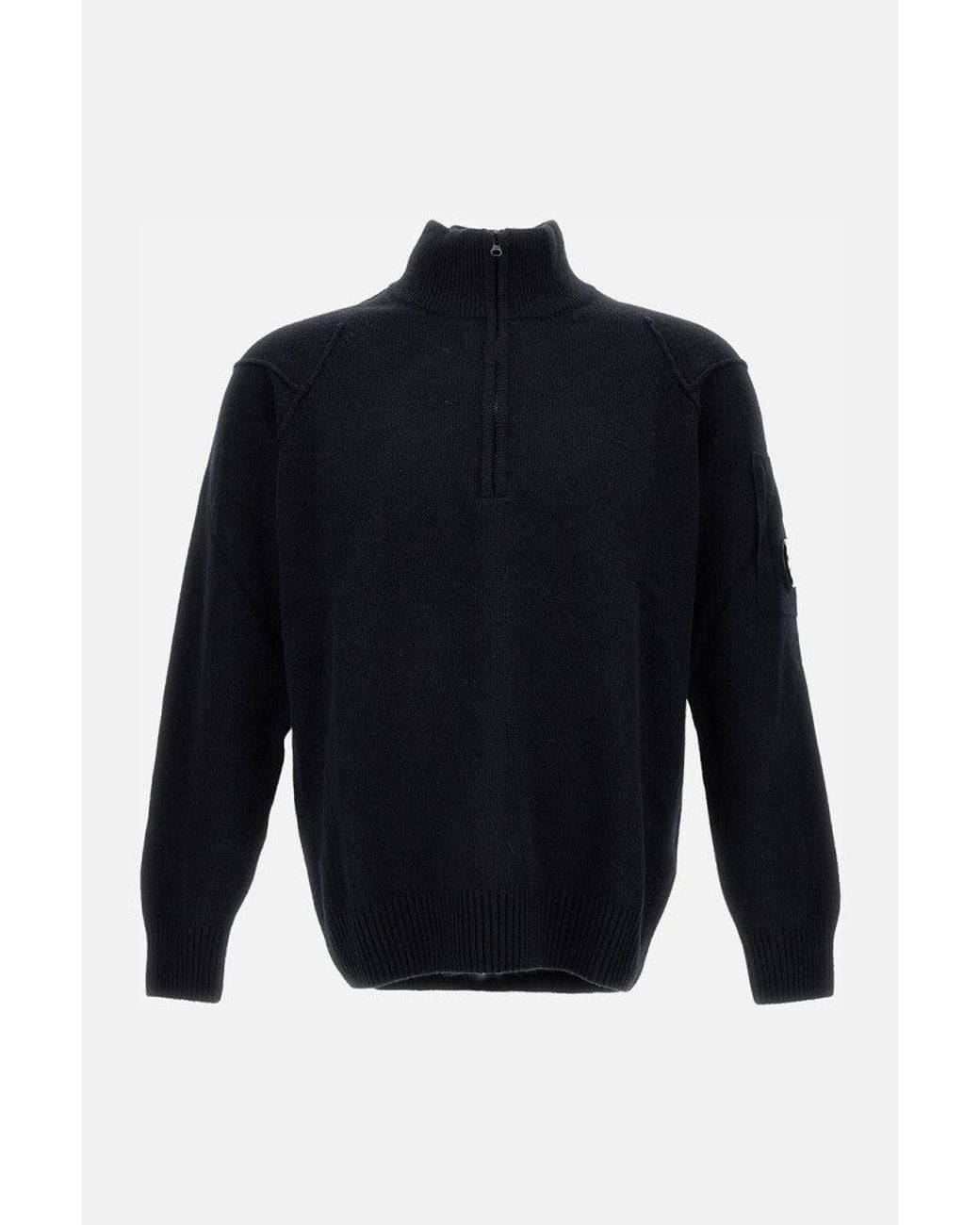 C P Company Blue Half Zip Logo Sweater for men