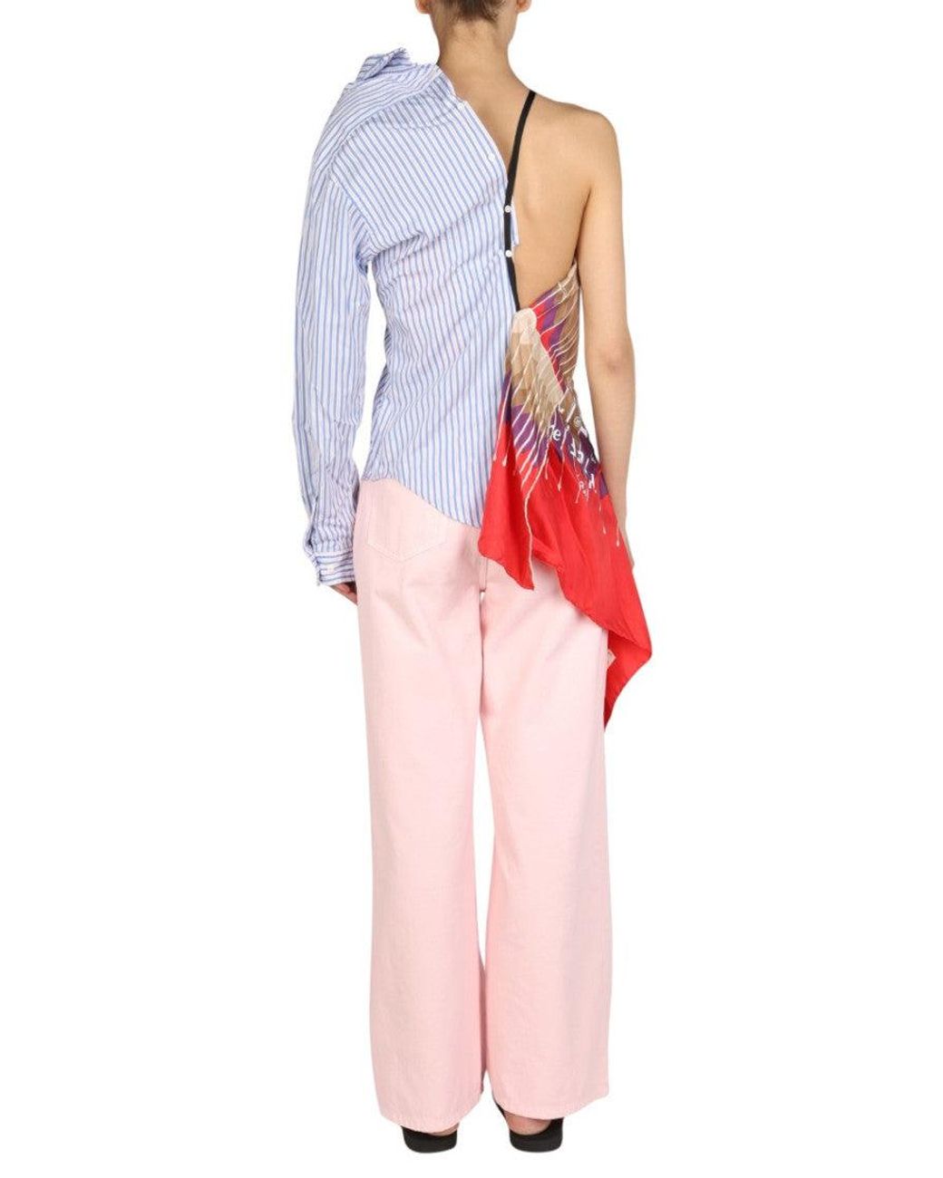 1/OFF Red One Shoulder Scarf Dress