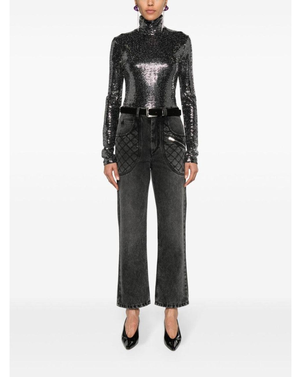 Isabel Marant Black Joyela Shiny High-Neck Top