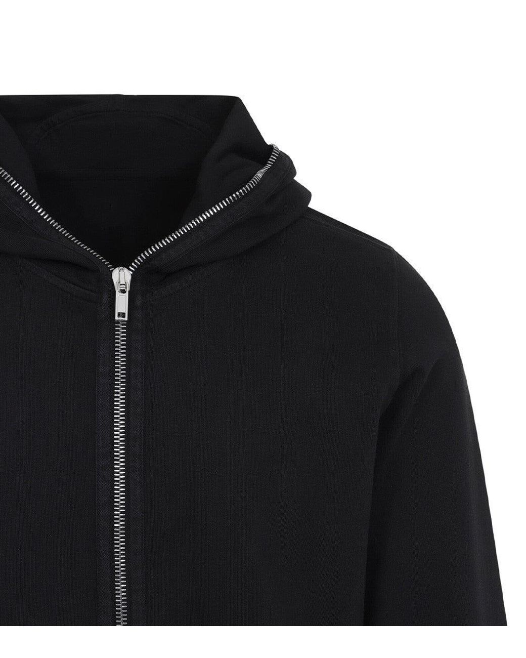 Rick Owens Black Solid Zip Up Hoodie for men