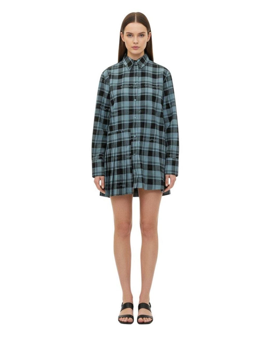 Off-White c/o Virgil Abloh Blue Check Shirt Mini Dress