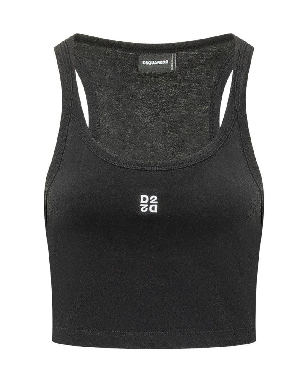 DSquared² Black Logo Scoop Neck Top
