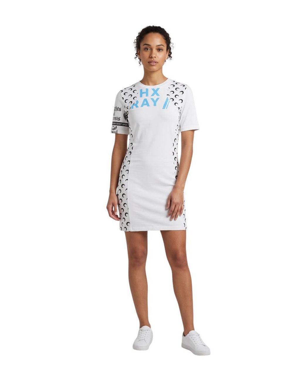MARINE SERRE Blue Crew Neck Mini Dress
