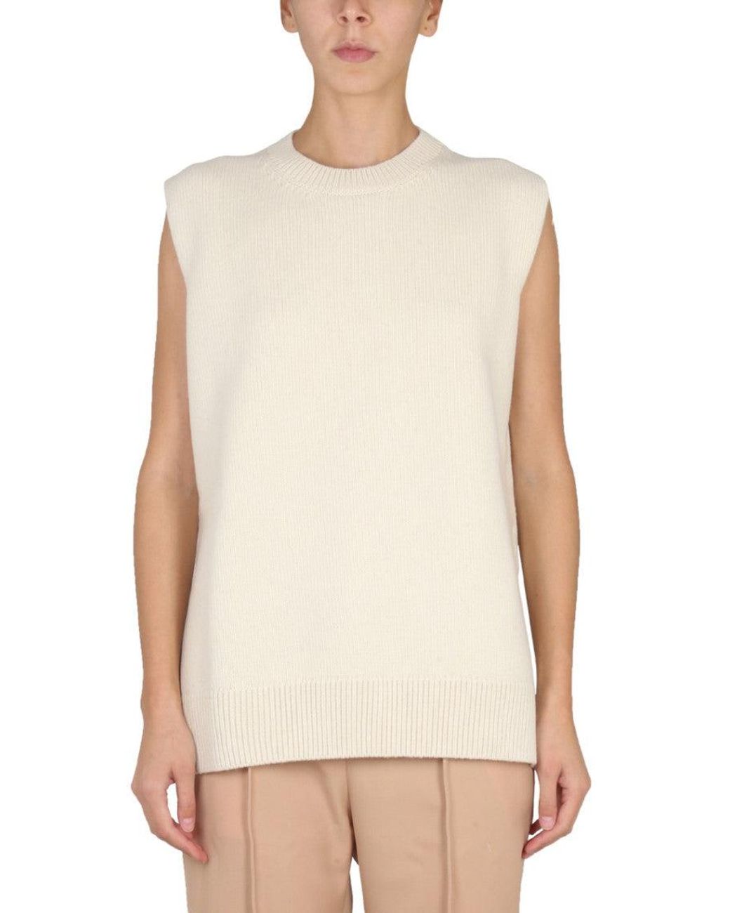Jil Sander White Knitted Crew Neck Sweater