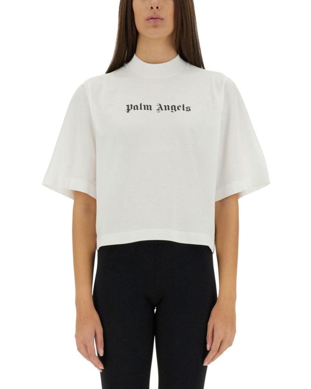Palm Angels White Logo Mock Collar T-Shirt