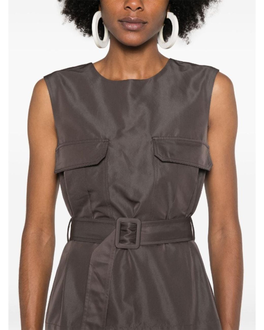 P.A.R.O.S.H. Gray Sleeveless Belted Top