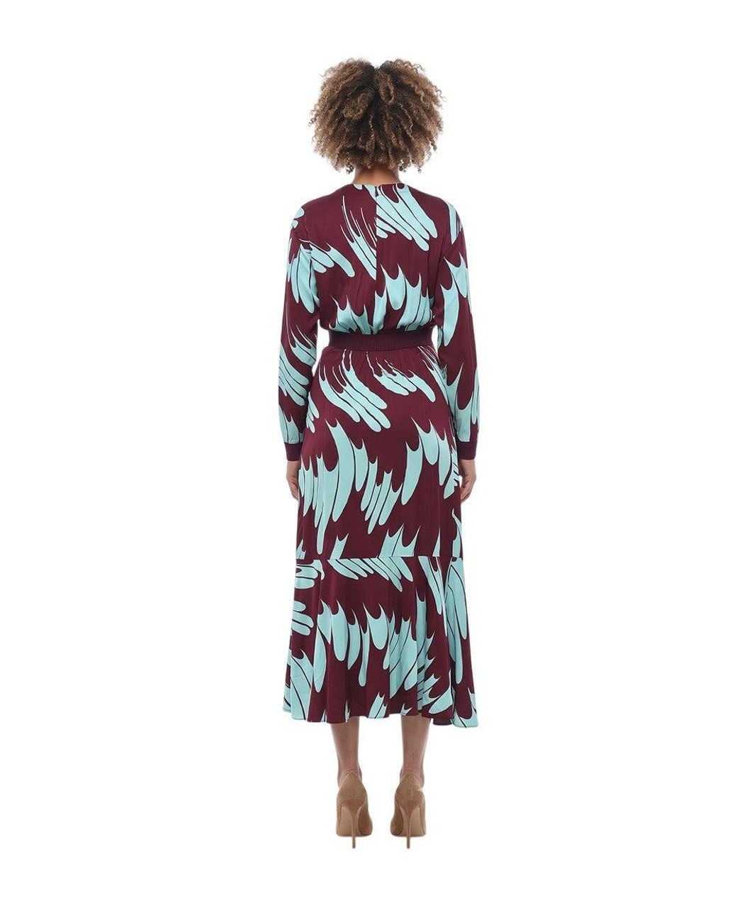 Stella McCartney Red Abstract Crew Neck Midi Dress