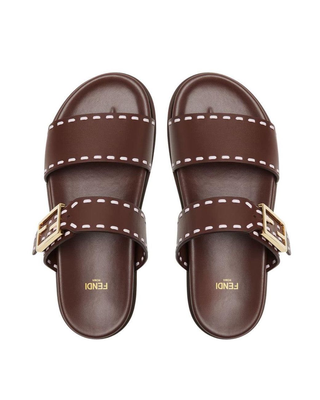 Fendi Brown Embellished Slides