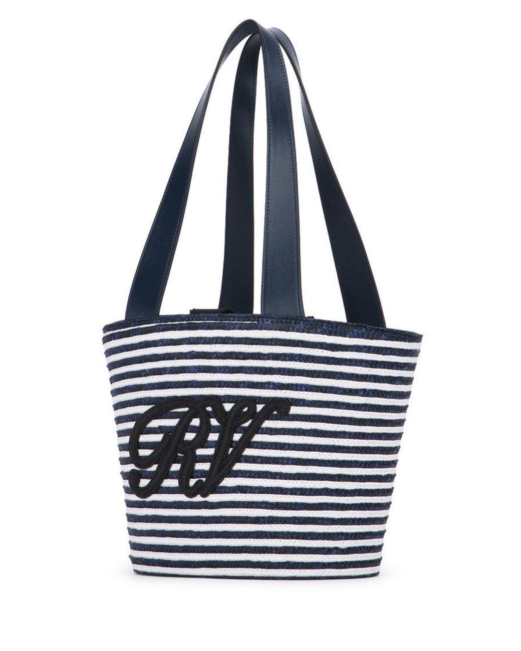 Roger Vivier Blue Striped Top Zip Tote