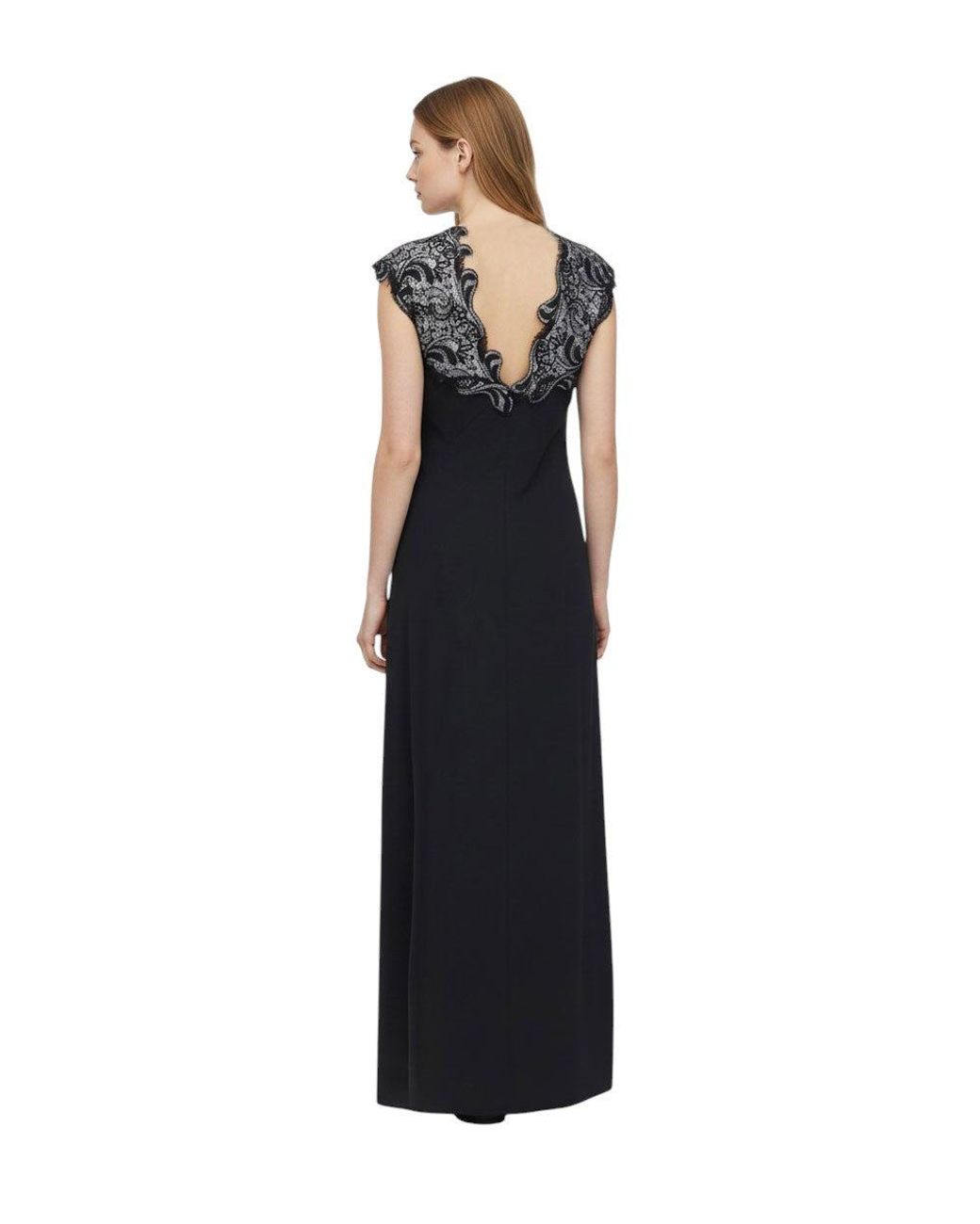 Ferragamo Black Crew Neck Full Length Dress