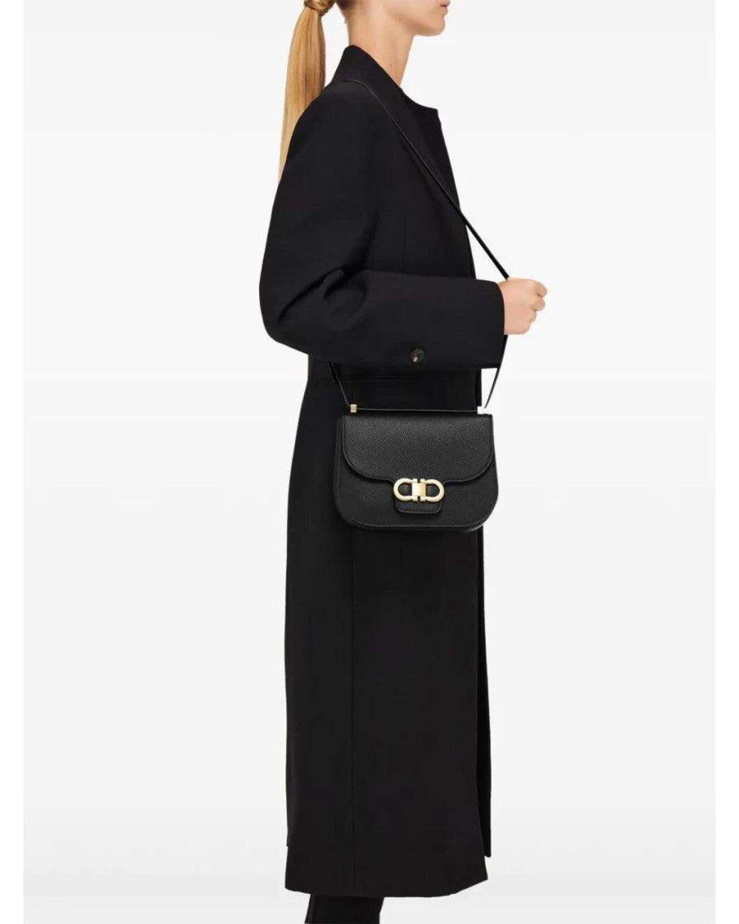 Ferragamo Black Double Gancini Crossbody Bag