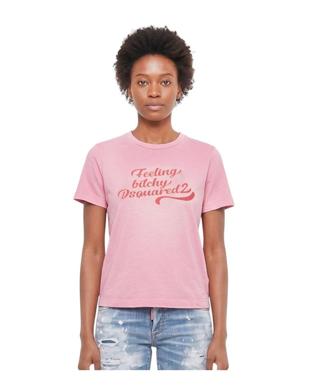 DSquared² Pink Graphic Crew Neck T-Shirt