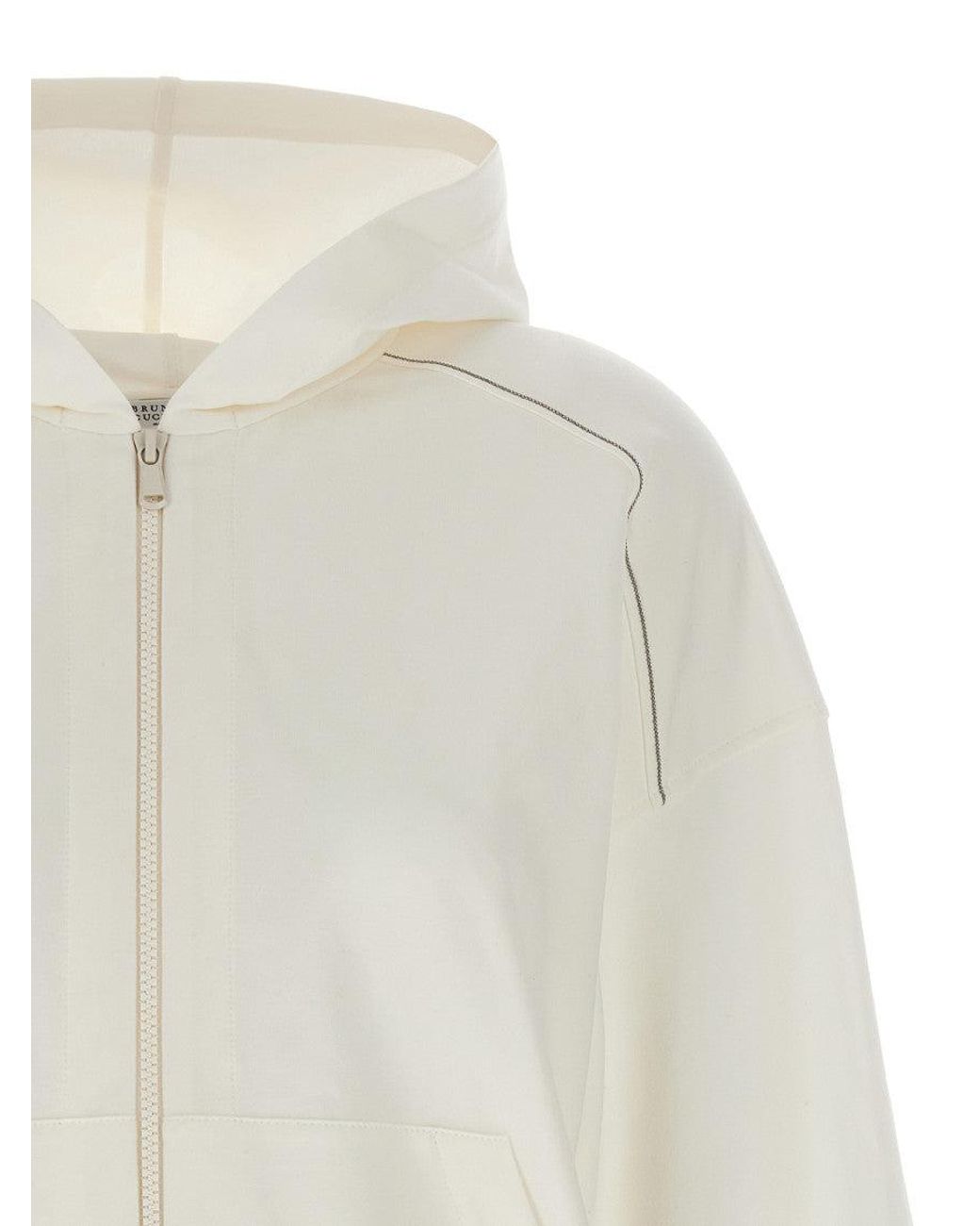 Brunello Cucinelli White Cotton Zipped Hoodie