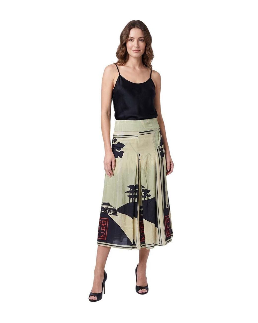 DSquared² Green Printed Midi Skirt