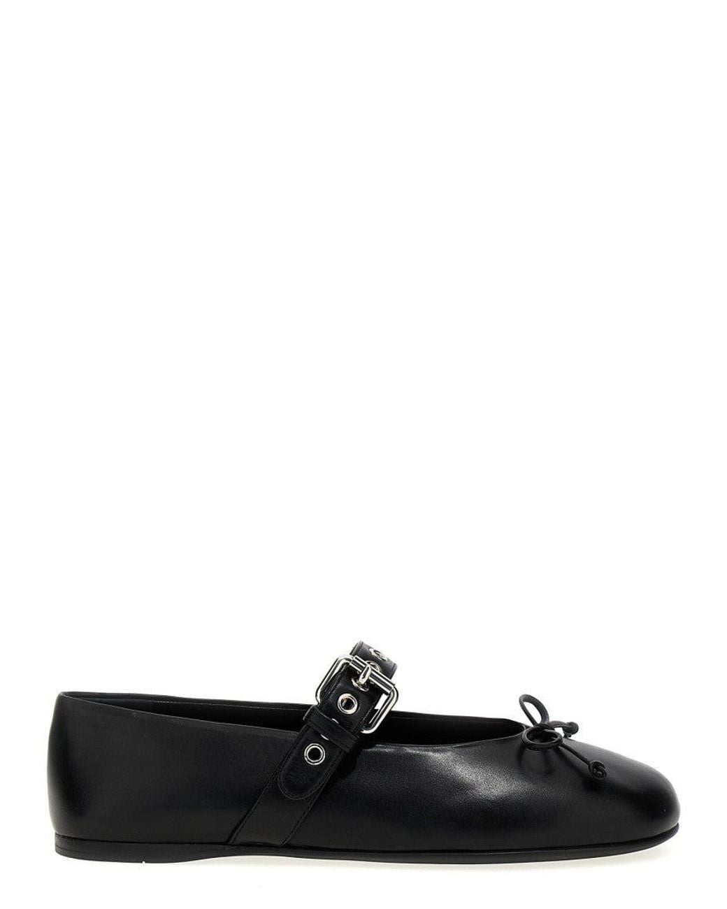 Miu Miu Black Buckle Strap Ballet Flats