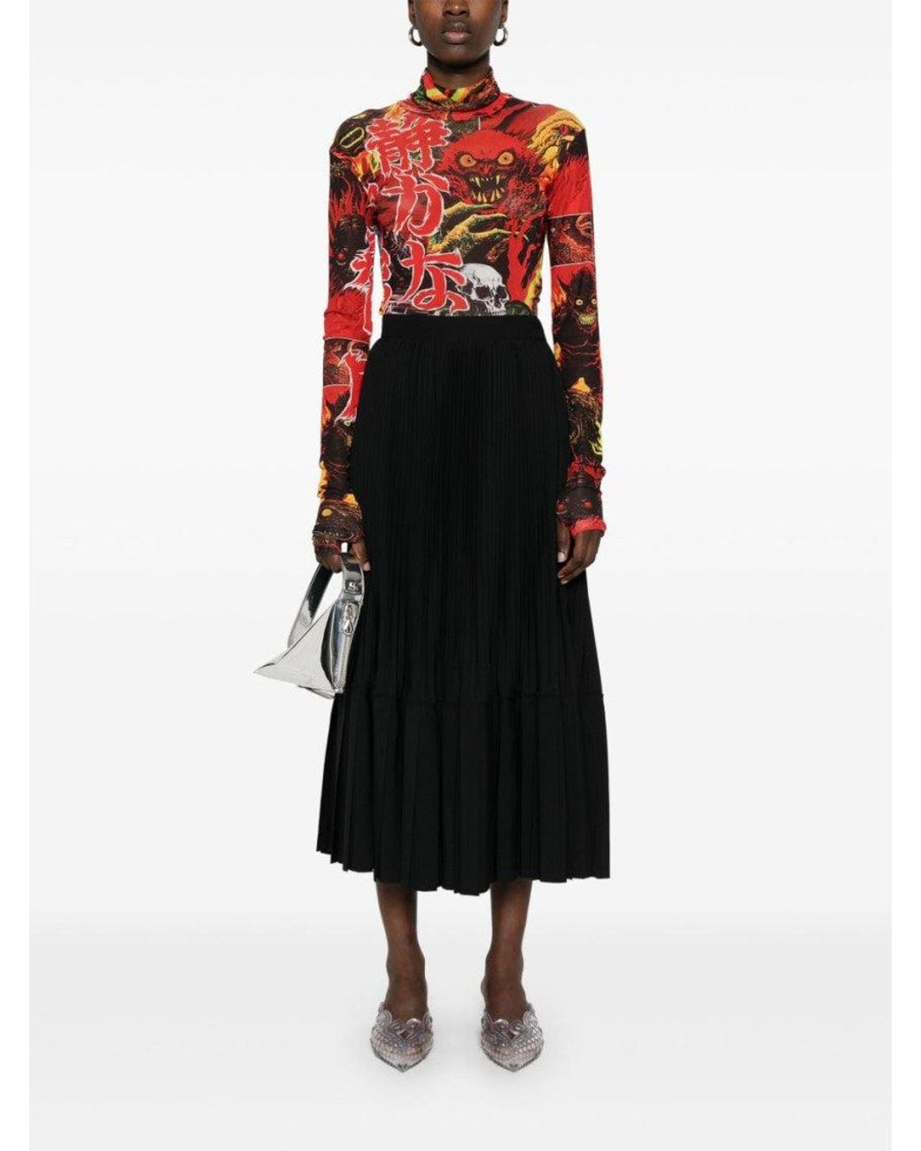 Junya Watanabe Black Pleated Midi Skirt