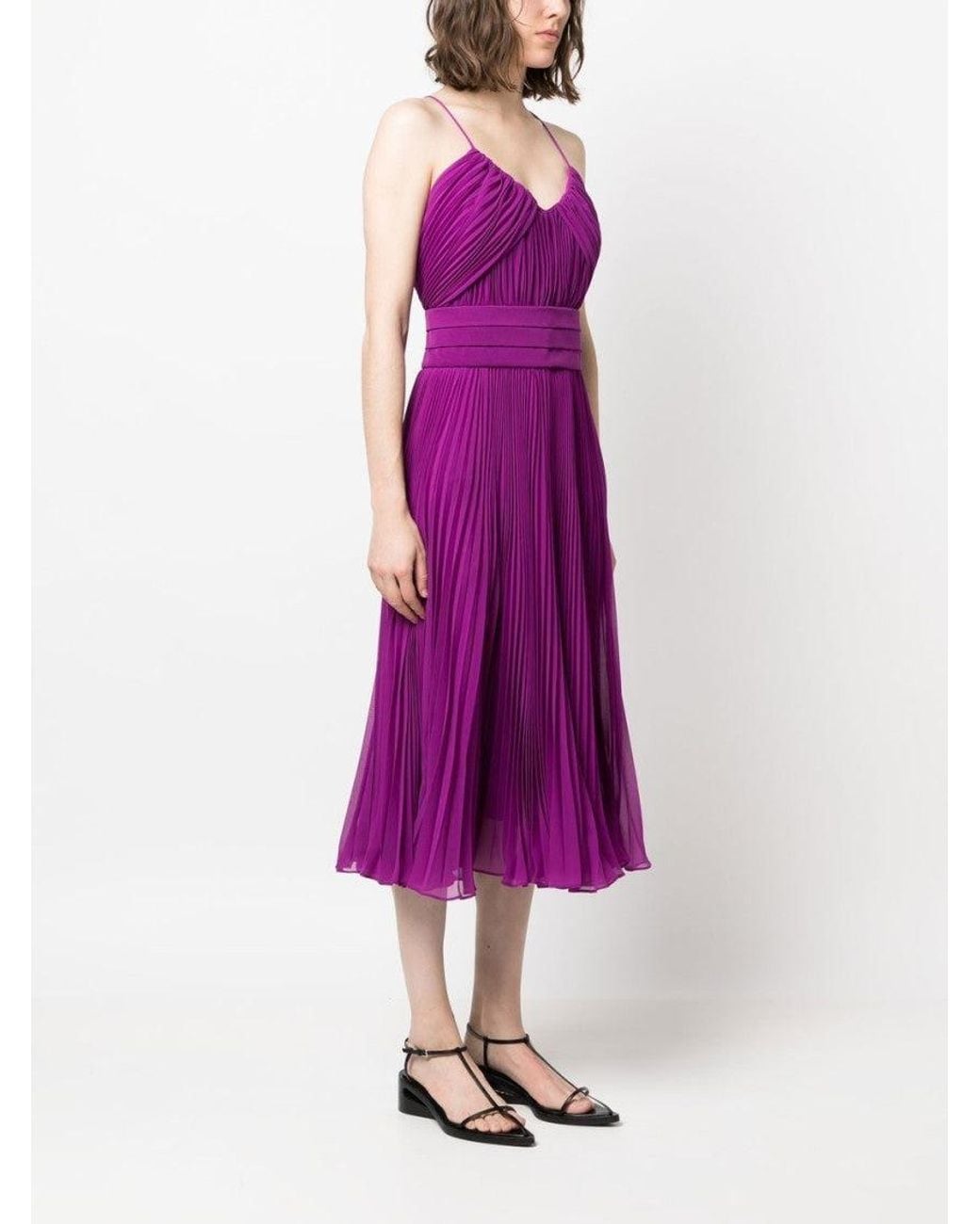 Max Mara Purple Pleated Midi Dress