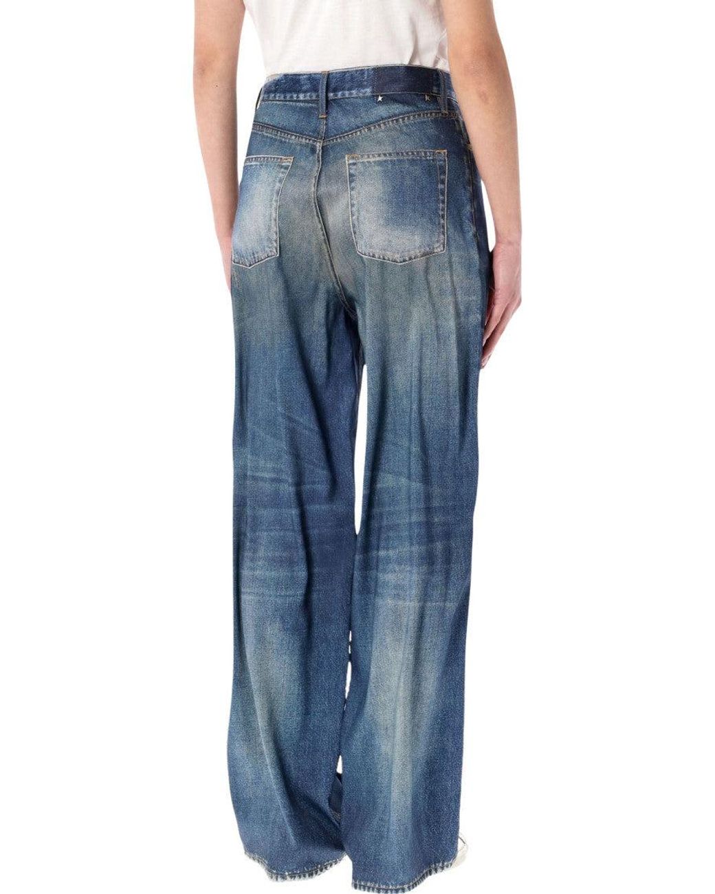 Golden Goose Deluxe Brand Blue Denim Printed Satin Boyfriend Pants