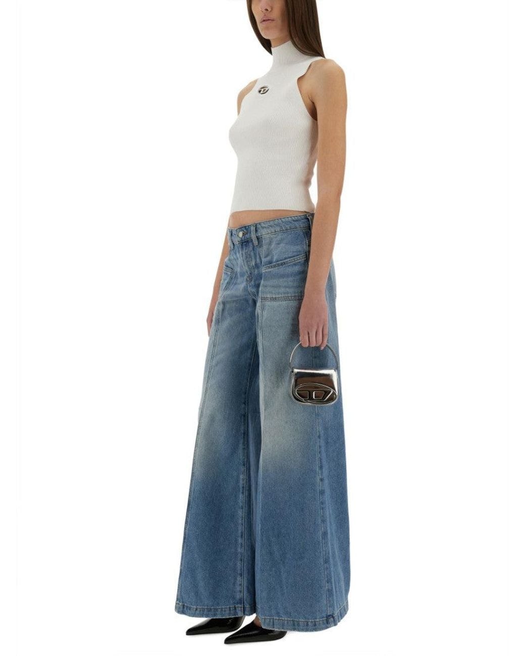 DIESEL Blue Denim Flared High Rise Jeans