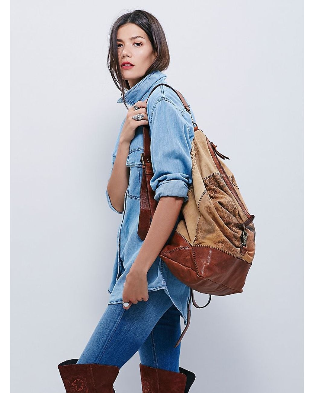 Free People Brown and Tan Leather Backpack Free People East End Leather Backpack - Sand | Editorialist main image 4