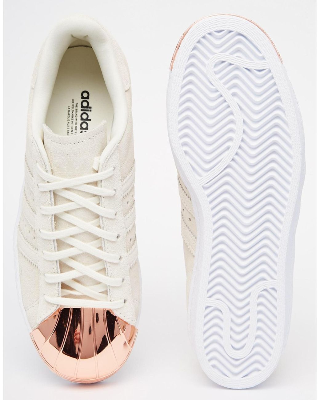 adidas Originals Originals Superstar 80s Rose Gold Metal Toe Cap Trainers in  White | Lyst