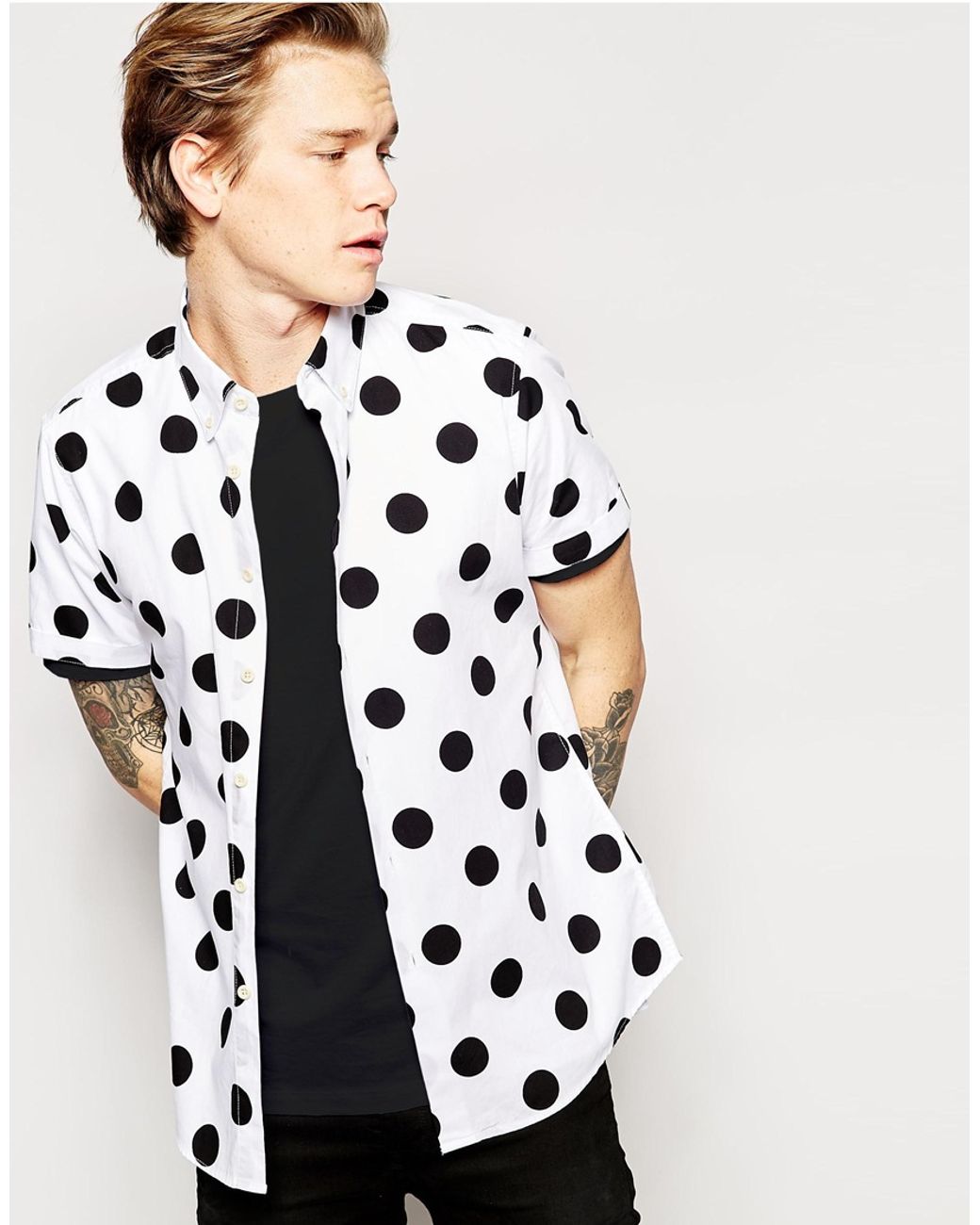 ASOS Shirt In Short Sleeve With Large Scale Polka Dot in White for Men |  Lyst