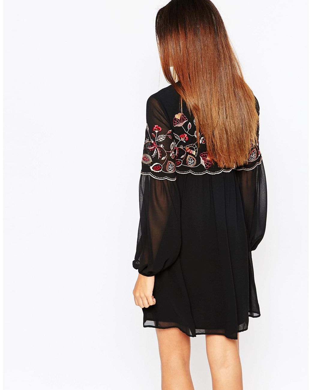 Warehouse Embroidered Smock Dress in Black Lyst