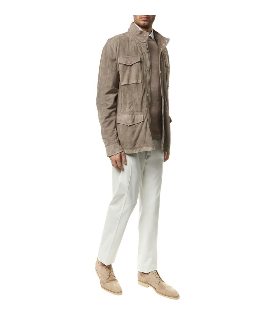 Brunello Cucinelli Perforated Suede Field Jacket in Natural for
