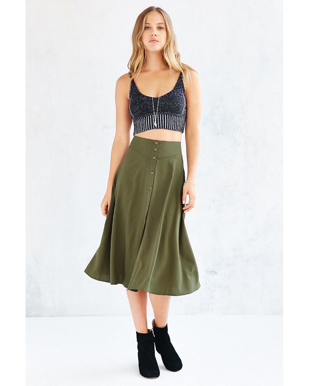 Ecote Button down Midi Skirt in Green Lyst