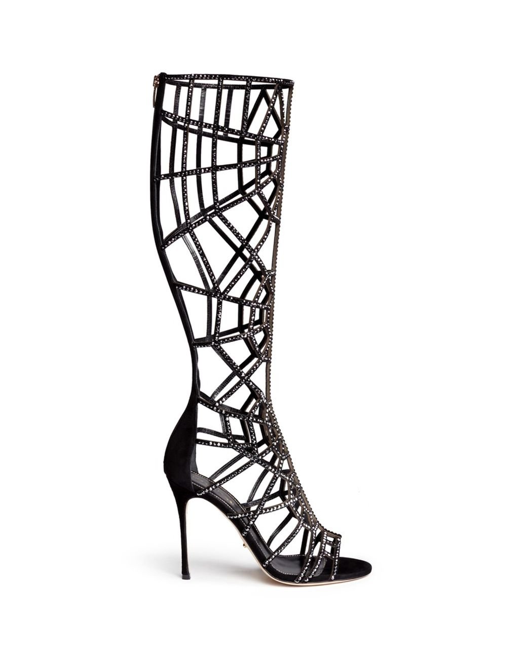 Sergio Rossi 'puzzle' Suede Strass Cutout Cage Sandal Boots in Black | Lyst