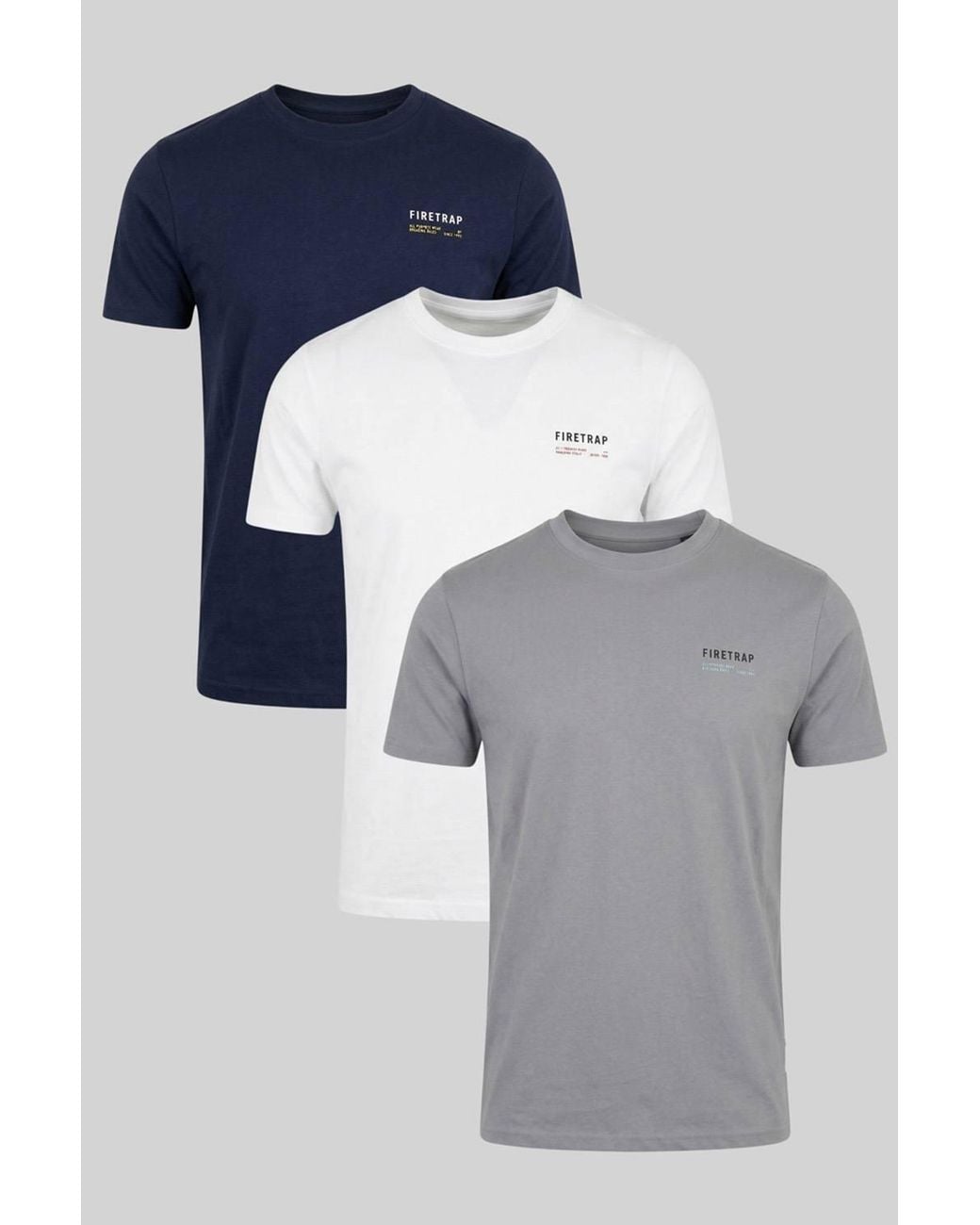 Firetrap Blue 3 Pack Regular Fit Cotton Crew T-Shirts for men