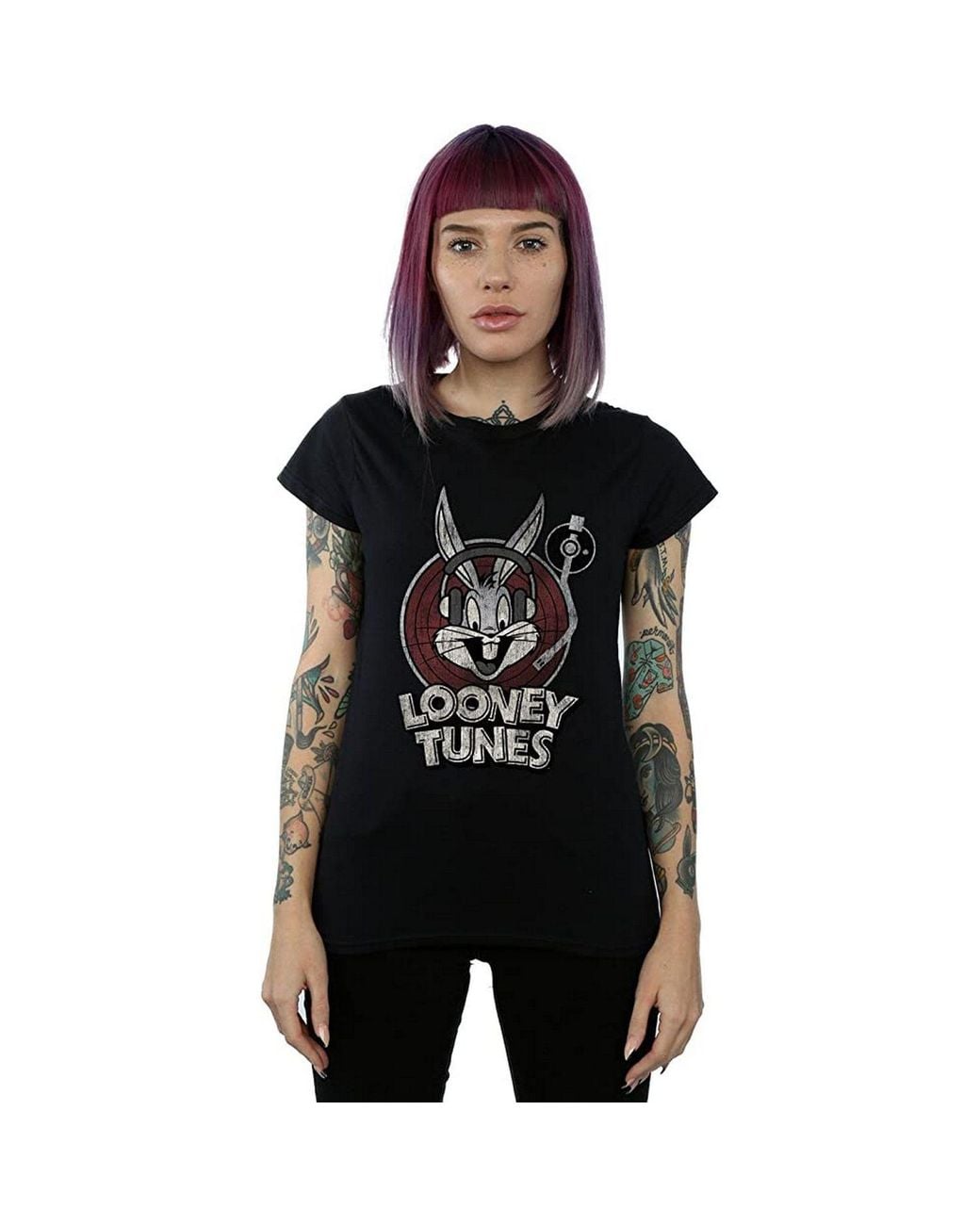 Looney Tunes Black Bugs Bunny Logo Cotton T-Shirt