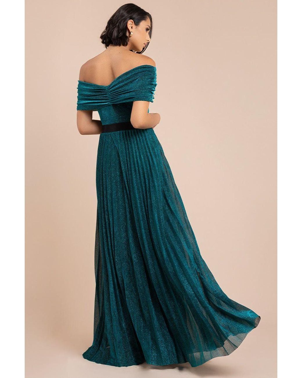 Goddiva Blue Bardot Pleated Skirt Maxi