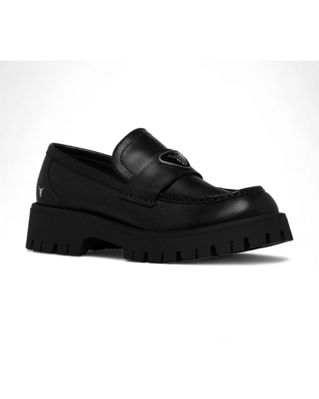 TruClothing Black Slip On Chunky Leather Moccasin Loafer Shoes