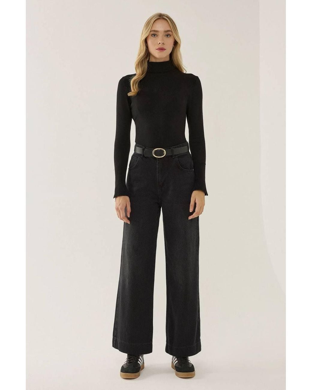 Hiccup Black Washed Effect Wide Leg Denim Jeans