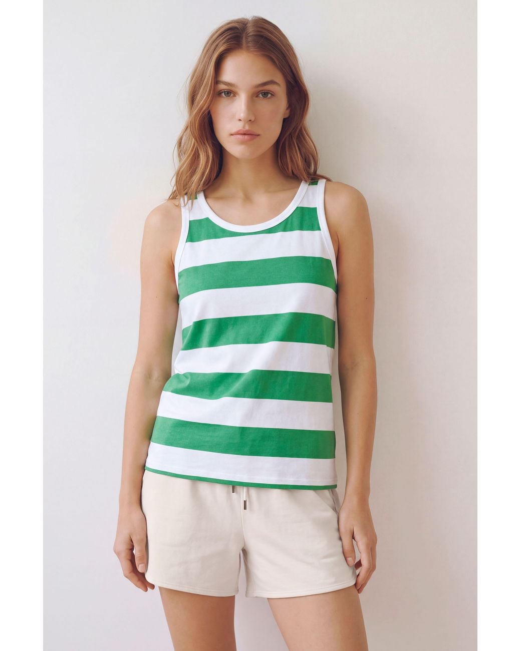 Enorsia Green Essential Stripe Tank Top