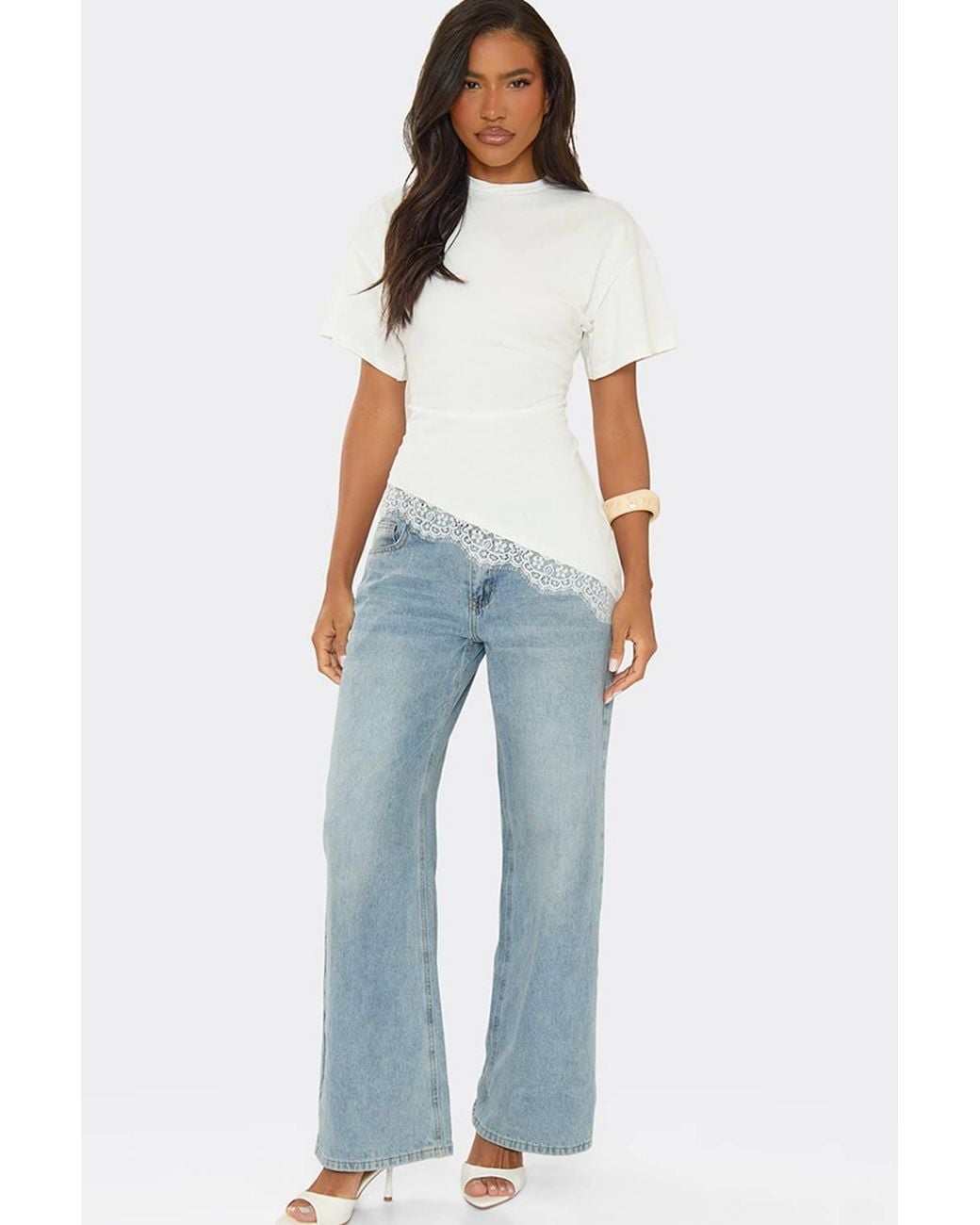 EGO White Short Sleeve Asymmetric Hem T-Shirt