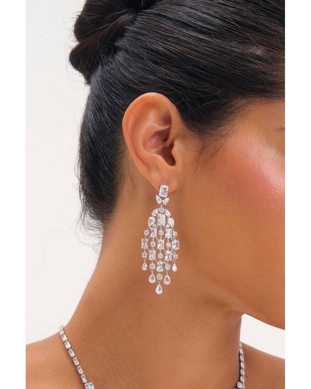 Jon Richard White Rhodium Plated & Crystal Statement Drop Earrings
