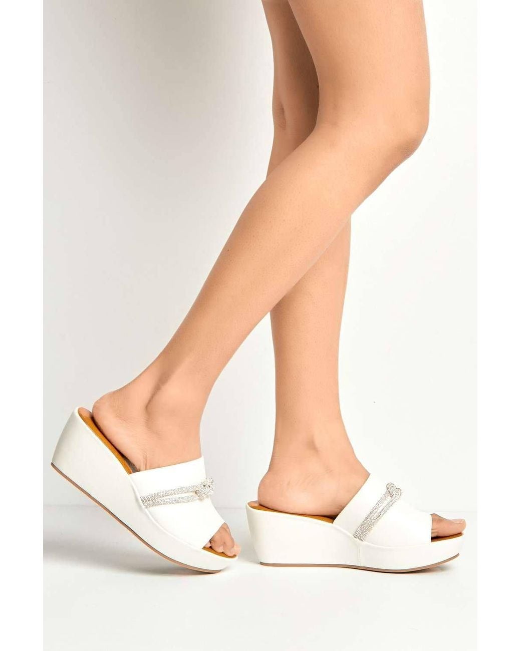 Miss Diva White Cove Diamante Bow Large Band Wedge