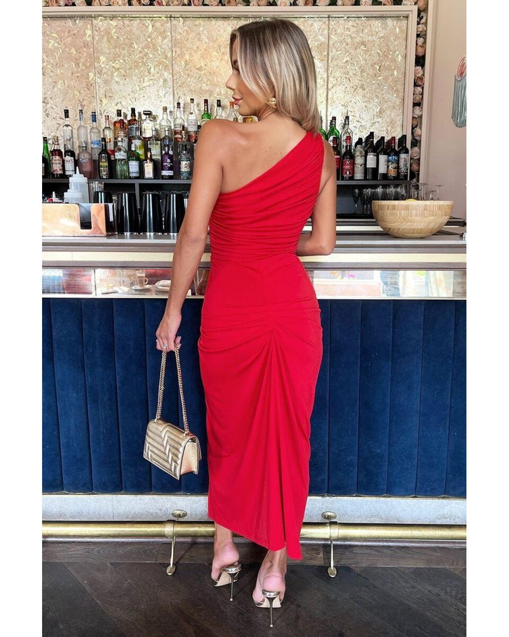 AX Paris Red One Shoulder Knot Skirt Midi Dress